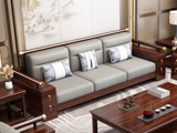 云柚居 新中式 进口实木沙发 抗菌防污猫抓皮+高回弹海绵 高质感镀铜工艺 三人位沙发