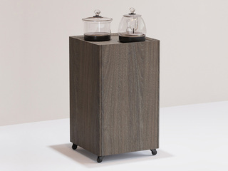  新中式 白蜡木纹理饰面茶水柜 全自动智能抽水茶艺炉 烟熏色 茶车