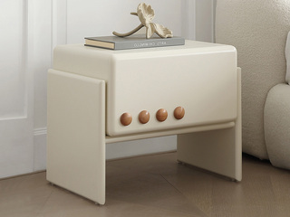  奶油风 梅尔托床头柜 实用百搭结构稳固 精致纽扣点缀设计 优质奶白烤漆 高质托底缓冲导轨 左款 床头柜