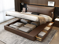 欧瑞仕 极简风格 巴甫洛夫真皮床 高定头层黄牛皮 高箱+抽屉组合 大容量储物设计 豪奢大面积真皮床头 质感双边U字型五金装饰 精致蜈蚣黑钛五金脚 摩卡色 1.5*2.0米齐边床（面向床抽屉在右）