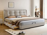 欧瑞仕 极简风格 高定头层黄牛皮 全实木抽屉 宽大饱满有型高靠包 床侧多功能储物三抽 收纳力Max 左抽屉款 卡其灰 1.5*2.0米床（搭配10公分松木排骨架）（面向床抽屉在左）