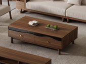 木影宋韵 宋式美学 高端进口黑胡桃木 灵动波浪装饰 通透长虹玻璃 大容量储物抽屉 1.4米 全实木茶几（天然实木家具、纹理自然随机）