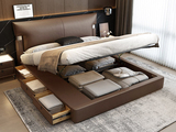 欧瑞仕 极简风格 巴甫洛夫皮艺床 高箱+抽屉组合 大容量储物设计 透气舒适仿真皮 质感双边U字型五金 精致蜈蚣黑钛五金脚 摩卡色 1.5*2.0米齐边床（面向床抽屉在左）
