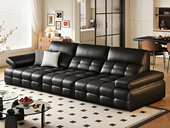 罗曼仕 意式极简 奥克斯真皮沙发 高定头层黄牛皮 厚实柔韧座前大面积真皮 三挡可调节扶手 枕靠无压 高靠背舒适微倾松弛角度 饱满松软棉花糖坐感 直排四人位沙发