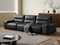 诺美帝斯 极简风格 高背真皮沙发 进口头层黄牛皮 轻盈柔软太空棉靠包 高密度优质海绵座包 黑色 直排四人沙发