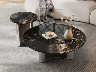  意式极简 海神茶几 加厚36MM大理石台面 纹理细腻光滑  设计款Y型底座 红古铜+镜面拼色不锈钢支架 错落有致灵活搭配 茶几组合