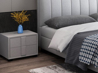  现代简约 扪布 浅灰色 实木抽屉 床头柜