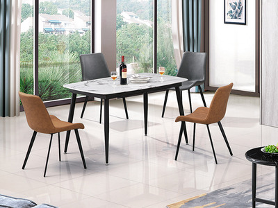  现代简约 大理石台面+碳素钢底架 1.4米长餐桌