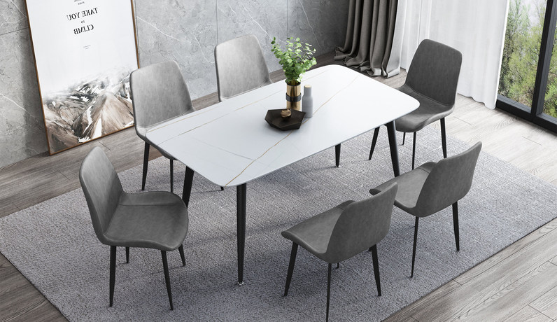 瑞庭 极简风格 劳伦白金 新型进口哑光岩板台面 1.4米餐桌