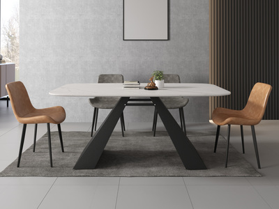  极简风格 意大利进口岩板 碳素钢底座 1.8米A型长餐桌