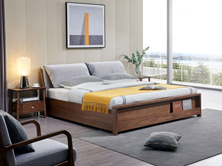  北欧风格 北美进口白蜡木 布艺软靠 1.8*2.0米高箱床