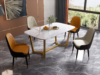  轻奢风格 人造大理石面 镀金框架 1.4m餐桌