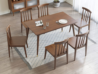  北欧风格 榉木坚固框架 胡桃色 简约方餐桌