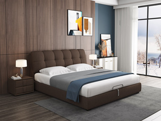  现代简约 优质棉麻布艺+10公分松木排骨架 棕色 可拆洗1.8*2.0米床