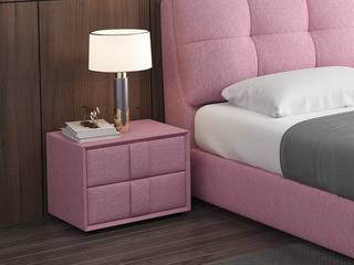  现代简约 扪布 粉色  实木抽屉 床头柜