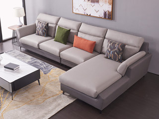  现代简约 科技布 松木底架 高海绵座包靠包 灰色沙发转角 沙发组合(1+3+左贵妃）