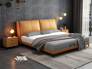  极简风格 皮艺 时尚金橙色 柔软轻盈靠背 1.8*2.0米双人床
