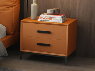  极简风格 扪皮  实木抽屉 金橙色 床头柜