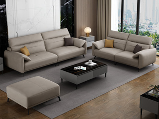  极简 羽绒科技布沙发 自由搭配组合 小户挚爱 5挡升降功能头枕 柔软舒适 卡其色 沙发组合（2+3+脚踏）（三人位是整体沙发，下单前需确认电梯和楼梯尺寸）