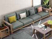 木之家 北欧风格 泰国进口橡胶木坚固框架 优质科技布 四人位直排沙发