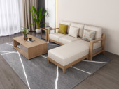 木之家 北欧风格 泰国进口橡胶木坚固框架 优质棉麻布艺 三人位左贵妃 转角沙发