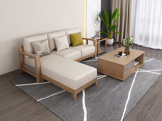  北欧风格 泰国进口橡胶木坚固框架 优质棉麻布艺 三人位右贵妃 转角沙发