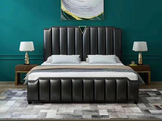  轻奢风格 头层黄牛皮 1.8*2.0米真皮床（搭配10公分松木排骨架）