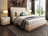 梵克美家 轻奢风格 高定头层黄牛皮 1.8*2.0米真皮床（搭配10公分松木排骨架）