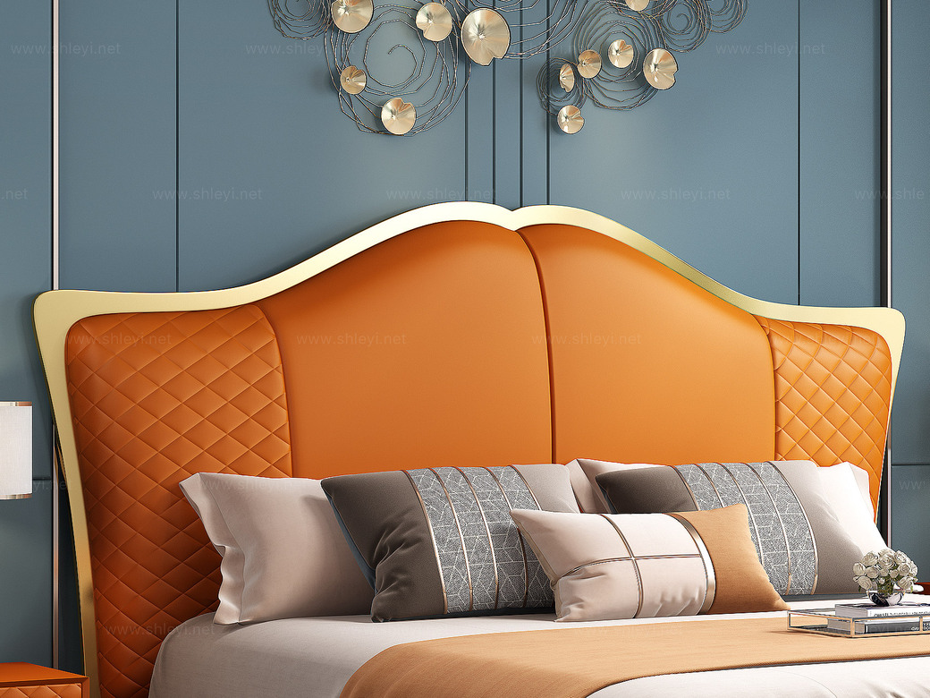橙色皮床卧室搭配图片图片