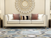 梵克美家 轻奢风格 细腻绒布 俄罗斯进口松木框架 三人位沙发（含4个抱枕 抱枕随机发货）