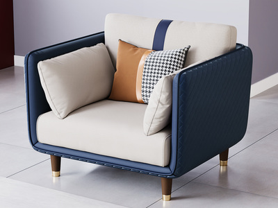  轻奢风格 高端纳帕皮+实木框架 单人位沙发