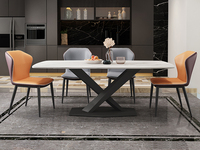 斐亚家居 极简 雪山石哑光岩板 碳素钢黑砂底架 1.4米 长餐桌