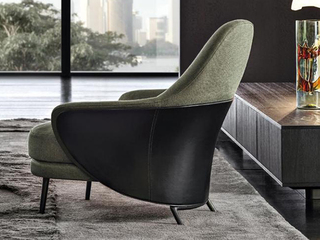  轻奢风格 优质皮+布结合 休闲椅