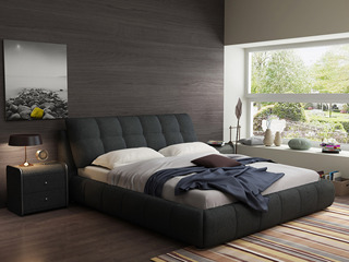  极简风格 舒适透气 优质棉麻+实木框架 布艺 1.8*2.0米 深灰色 高箱床(搭配10公分松木排骨架)