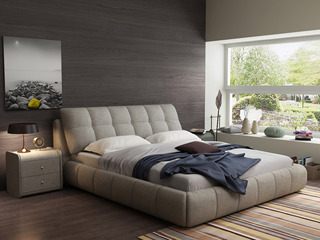  极简风格 舒适透气 优质棉麻+实木框架 布艺 米黄色 1.8*2.0米高箱床(搭配10公分松木排骨架)