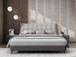  极简风格 高弹舒适 优质皮艺+实木框架 灰色系 1.8*2.0米 高箱床 （搭配10公分松木排骨架）