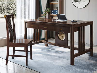  新中式风格 橡胶木 紫檀色 家用办公室1.3米书桌（不含书椅）