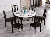 华韵 新中式风格 橡胶木亮光岩板 紫檀色 1.5米家用圆形餐桌（折叠后宽度930mm）