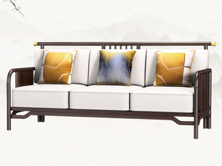  新中式风格 优质乌金木带扶手 三人位沙发