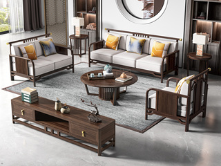  新中式风格 优质乌金木带扶手 （1+2+3）套装组合 沙发