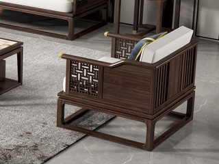  新中式风格 乌金木 工艺双扶手单人沙发 