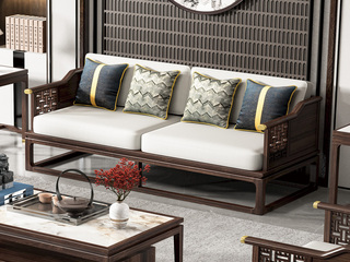  新中式风格 乌金木 工艺扶手三人沙发 