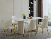 慕梵希 轻奢风格 环保皮+高密度海棉+不锈钢镀金封釉 餐椅