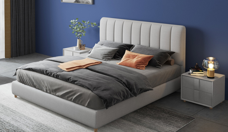 卡罗亚 现代简约 舒适透气 优质布艺+实木框架 浅灰色1.5*2.0米床（搭配10公分松木排骨架）