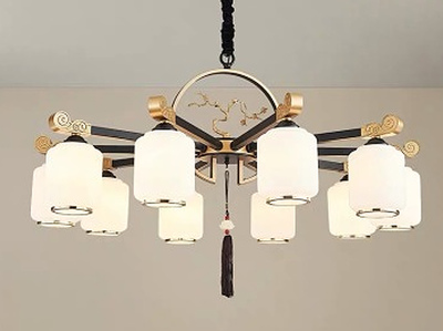 【包邮 偏远地区除外】 新中式 黑+金色吊灯10头 客厅卧室灯具(含光源)