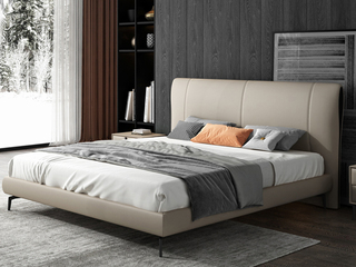 极简风格 全实木内架 柔软舒适 科技布1.5*2.0米卧室双人床（搭配10公分松木排骨架 图片为真皮款，此配置为科技布）