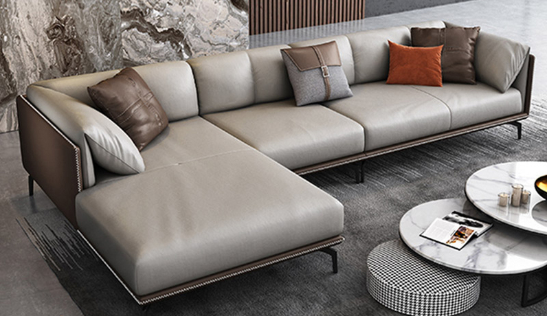 iLoven 意乐威 极简风格 高弹舒适 全实木框架+白鹅羽绒靠包 1+3+右贵妃 仿真皮沙发（图片为真皮款，此配置为仿真皮）