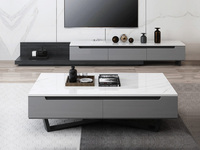 诺美帝斯 极简风格 防刮耐磨哑光岩板台面 白色台面+灰色柜体 多功能伸缩电视柜