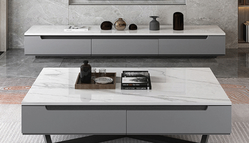 诺美帝斯 极简风格 防刮耐磨哑光岩板台面 松木内抽屉 电视柜