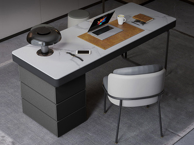  极简风格 防刮耐磨岩板台面 大容量储物 防撞圆润边角 承重力强 深灰色 长1.4米书桌